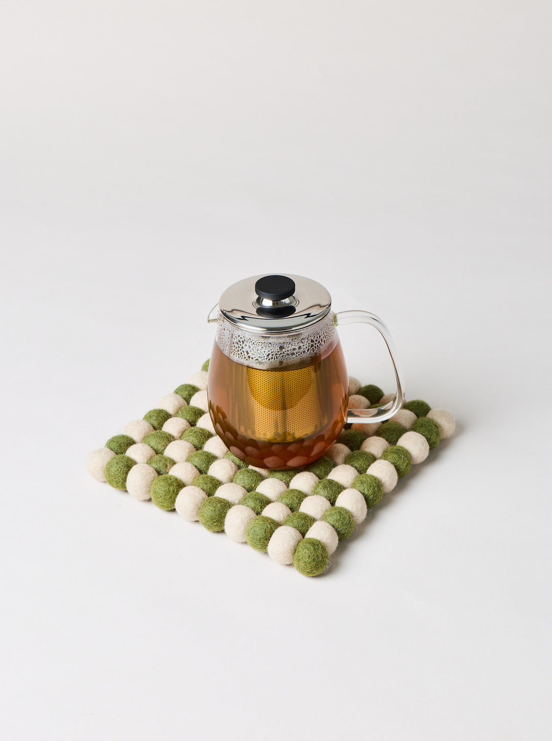 Artisan Felt Pom Pom Trivet - Natural & Moss - Image 2